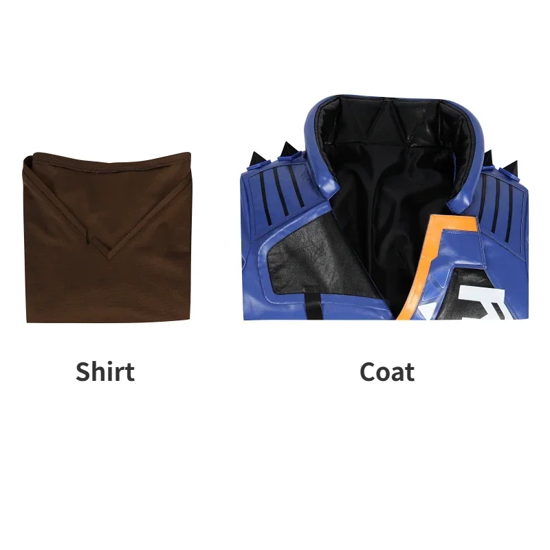 thumbnail image 1 of Disfraz de Cosplay de Yoru del juego Valorant, abrigo de cuero azul, pantalones, accesorios, conjunto completo y artículos individuales se venden en tamaño personalizado, 1 of 5