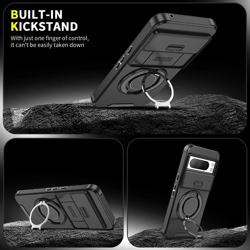 Rugged Shockproof Armor Phone Case with Magnetic Ring Holder and Kickstand