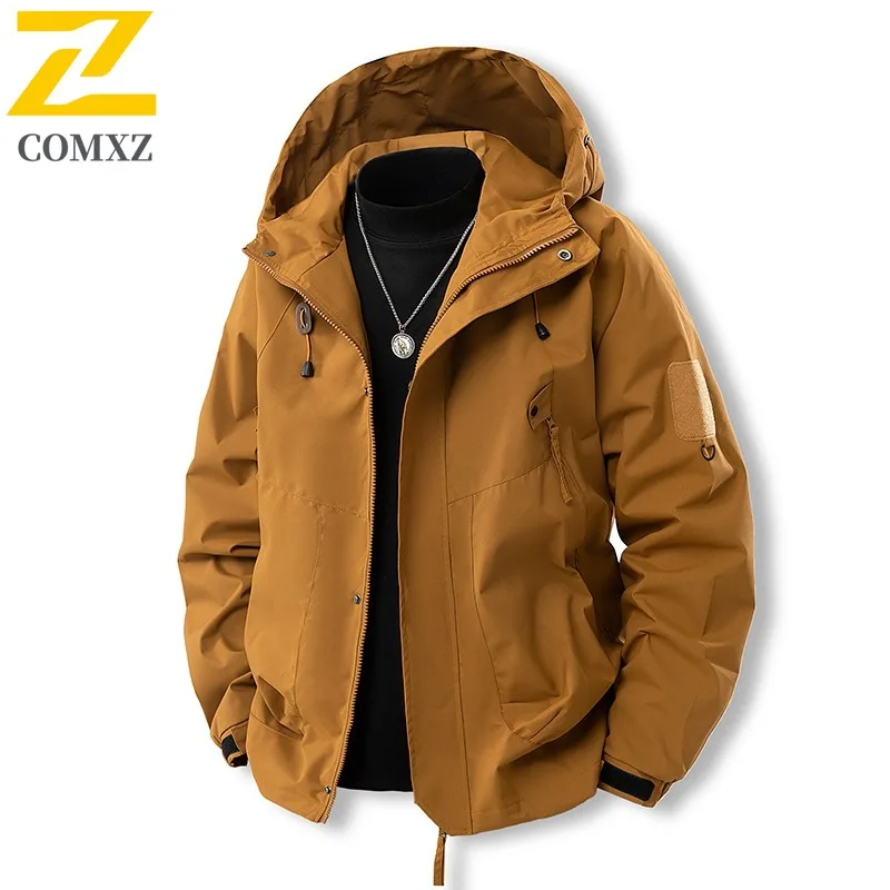 COMXZ Men Jacket New Outdoor Mountaineering Cold Resistant Warm Coat Premium Hooded Travel Windproof Lightweight Winter Clothing