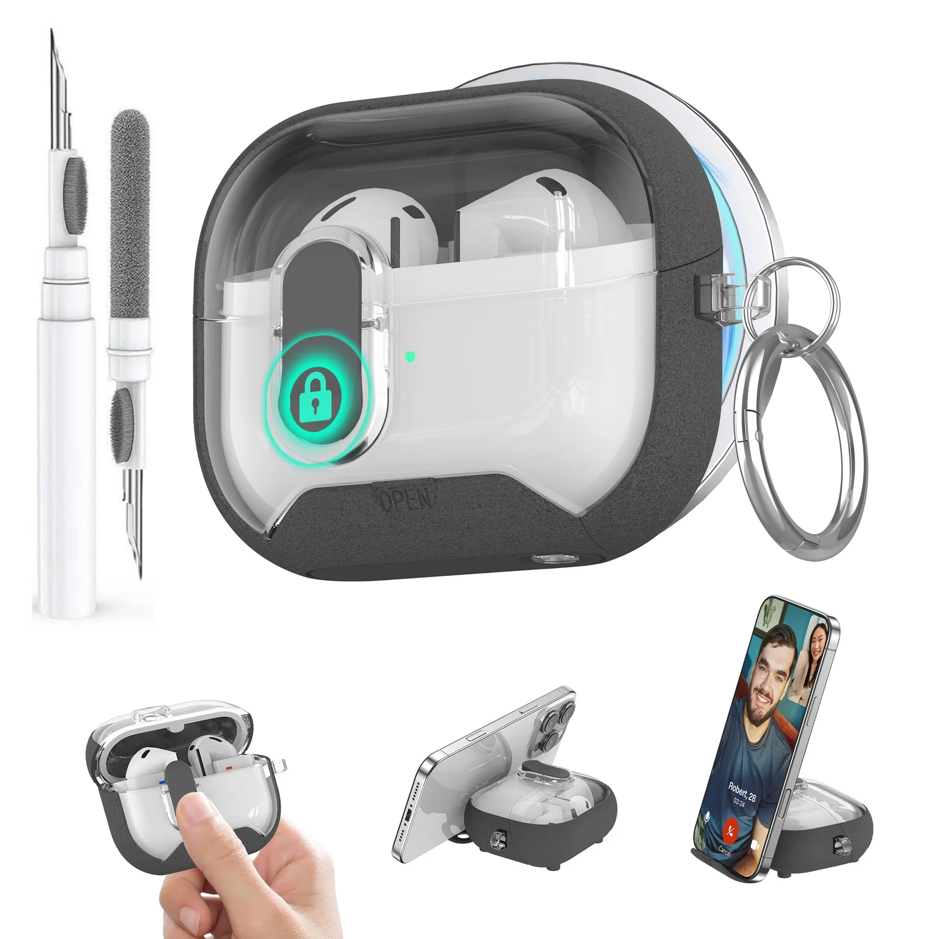 Secure Lock Protective Case with Phone Stand & Cleaning Kit
