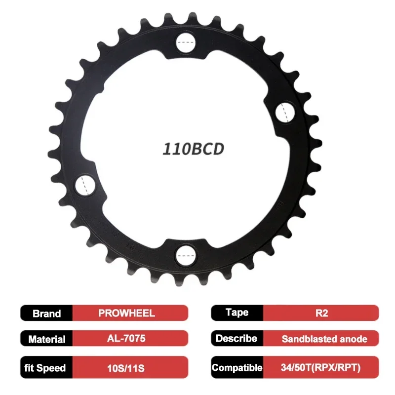 PROWHEEL 110BCD Chainring 5 Bolt 4 Bolt Mountain Bike Chainwheel 34T 50T Bicycle