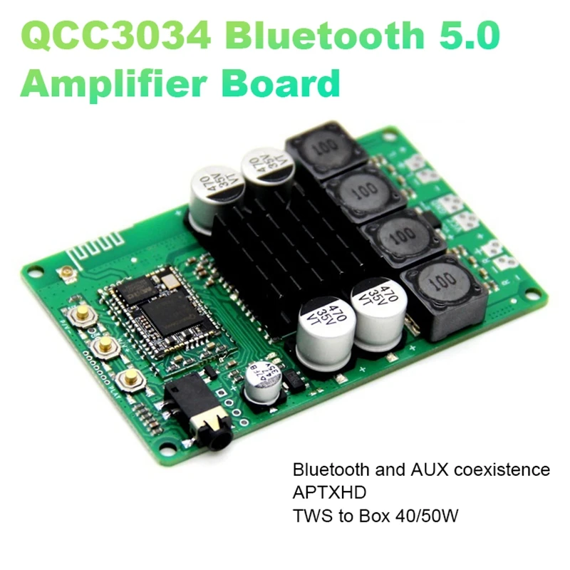

QCC3034 Bluetooth 5,0, усилитель TWS с низкой мощностью, аудиовход, усилитель APTXHD 2x40 Вт/50 Вт с AUX