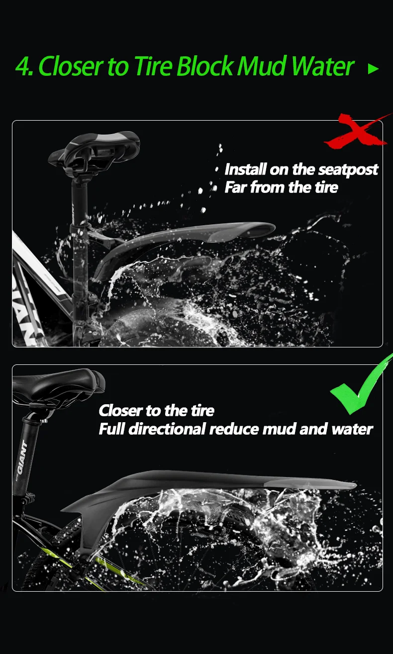 RBRL Bicycle Fender Wings for Bicycle 29 Mud Flaps for Bicycle Mountain Bike Fender Quick Release 24 to 29 Inch MTB Accessories