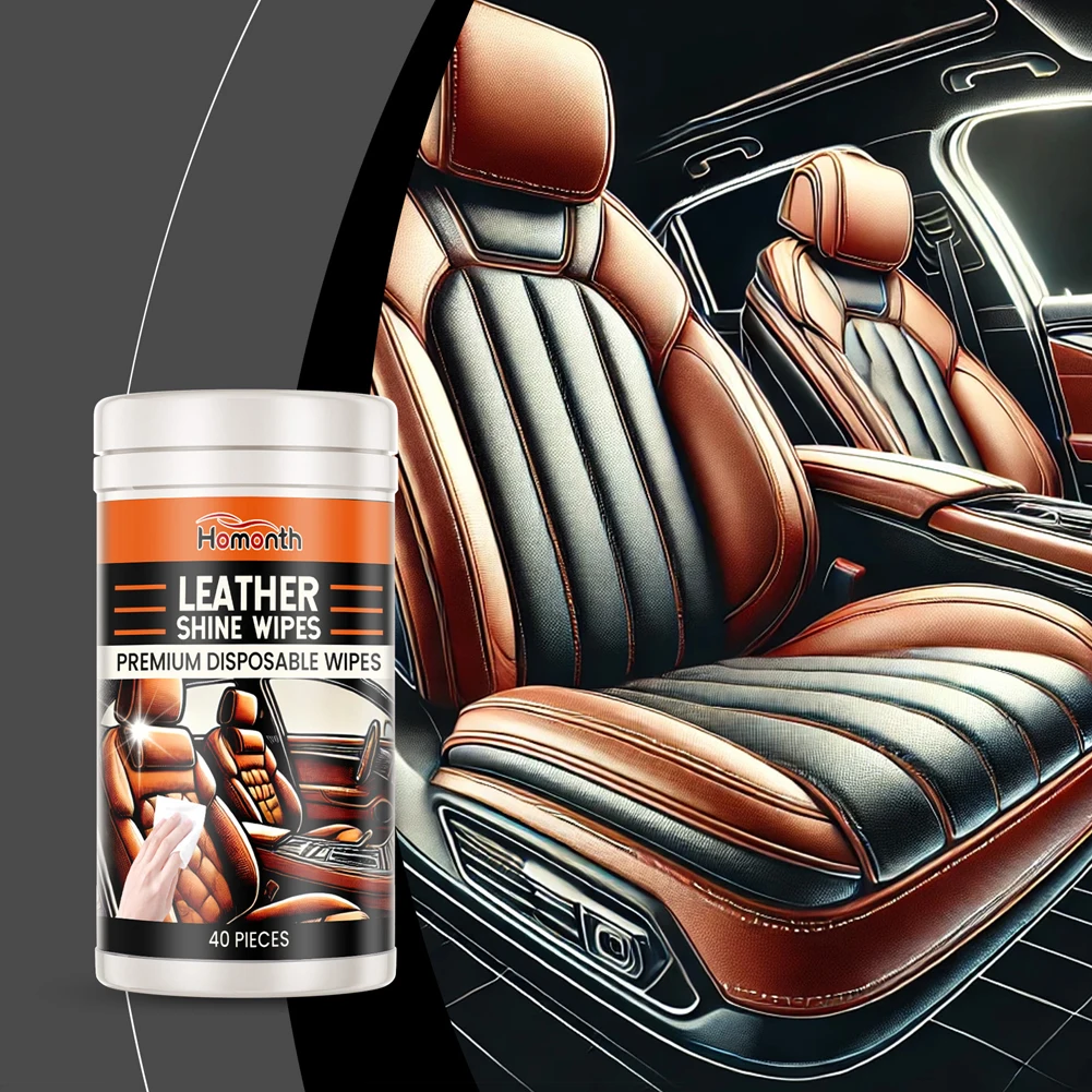 40Pcs Car Leather Wipes Conditioning Wipes Disposable Dashboard Console Dust Remover Car Interior Cleaning Wet Wipe