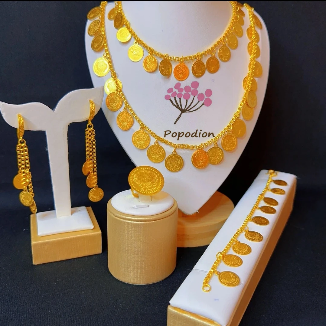 New Dubai 24K Gold Plated Popodion Jewelry Necklace Bracelet Ring Women's Earrings Wedding Set Of Four  DD10317