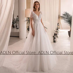 Vestidos De Novia Wedding Dress for Woman Tulle A-line Bride Gown Sleeveless V Neck Applique Sweep Train Backless Bridal Dresses