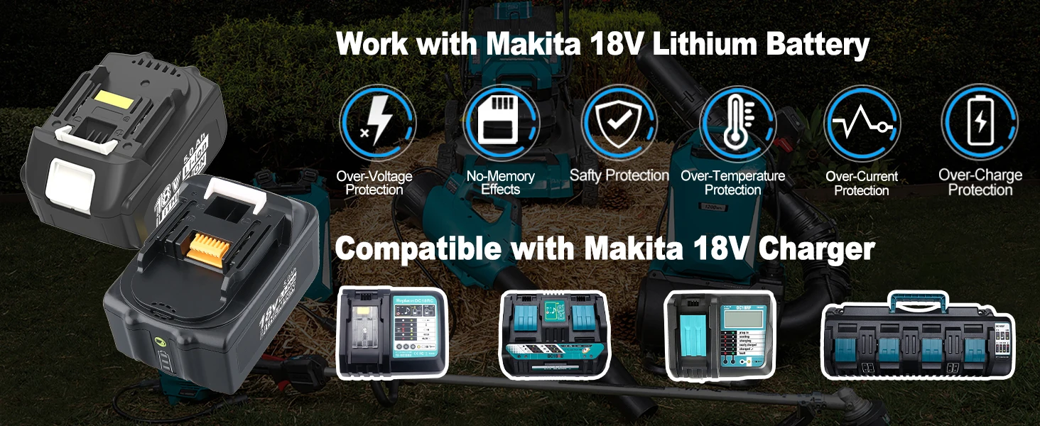 1/2/4Pcs 5.0Ah BL1850B Replace for Makita 18V BL1815 BL1830 BL1860 BL1890 Li-on Battery Pin with 3A DC18RC Charger Combo kit