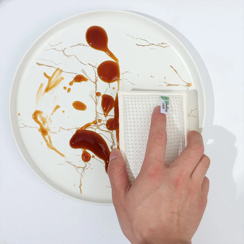 Bamboo Fiber Dishwashing Sponge Oil Free Scouring Pad Duster Cleaning Wiping Rags Double-sided Household Cleaning Brush