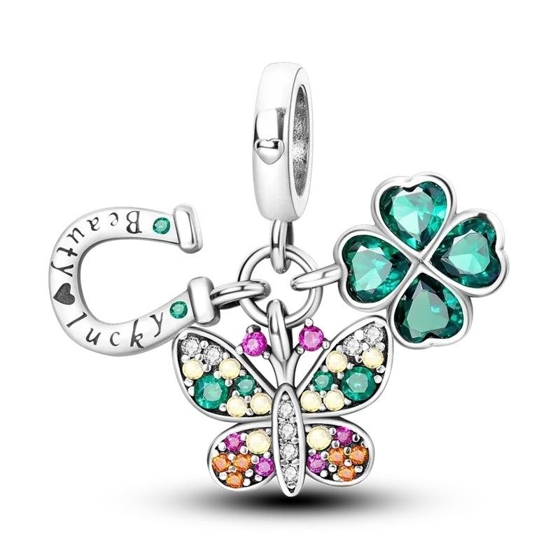 925 Sterling Silver Green Series Four-leaved Clover Pendant Fine Beads Fit Original 925  Bracelet Charms Women Jewelry 2