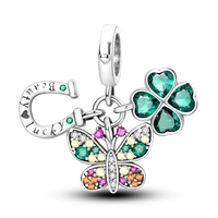 925 Sterling Silver Green Series Four-leaved Clover Pendant Fine Beads Fit Original 925  Bracelet Charms Women Jewelry 2