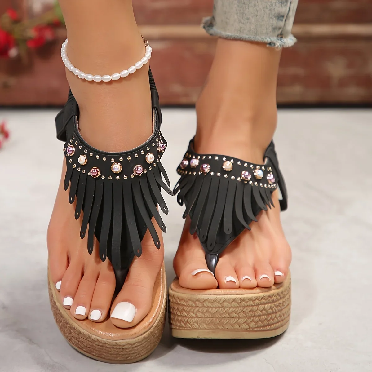

Wedges Sandals Women Flip Flop Summer Shoes Women Platform Shoes Bead Slip on Sandals Sexy Luxury Designer Sandals De Mujer
