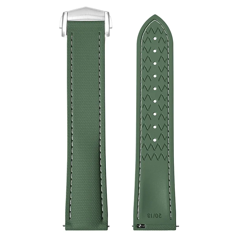 Universal Fluoro Rubber Watch Strap with FKM Deployant Buckle - Men's Sizes 18mm to 24mm