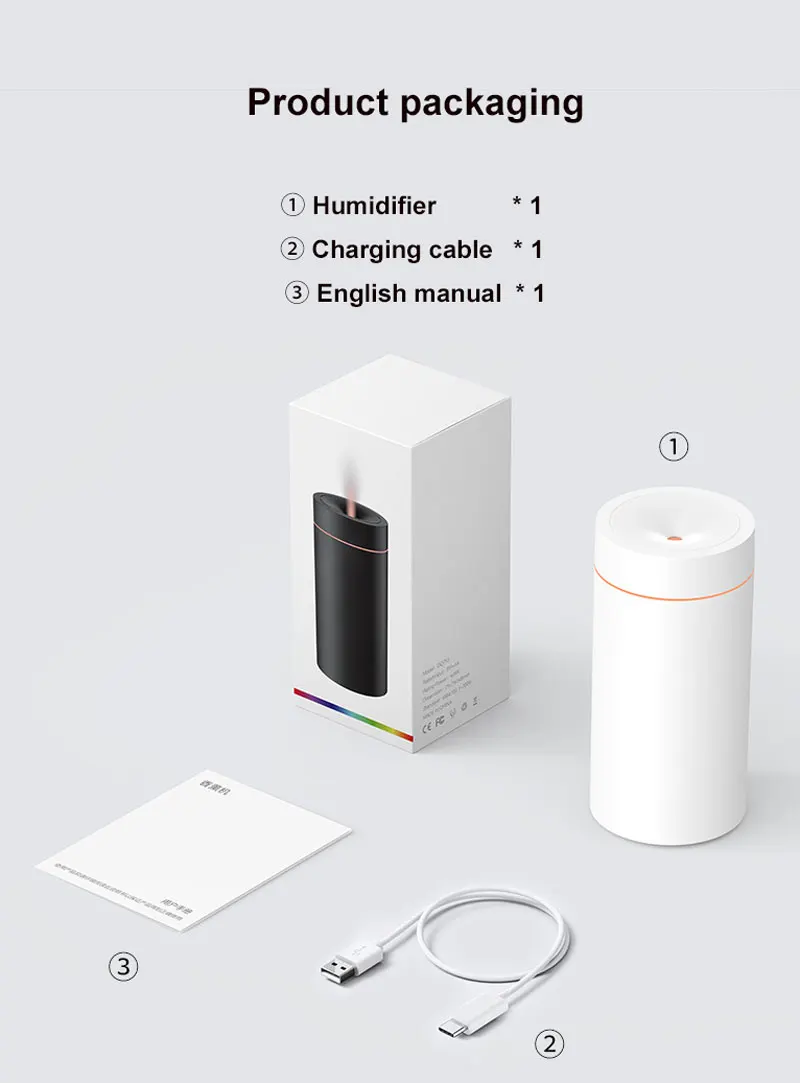 100ml Air Humidifier Water-Based Essential Oil USB Portable Aroma Diffuser Lamp with Color Flame Night Light