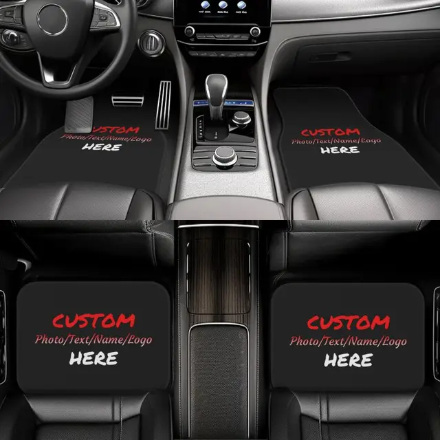 Custom Non Slip Car Floor Mats 4 Pcs Set Personalized Auto Foot Mats Custom Your Photo Text Name Logo Print Front & Rear Rugs 1