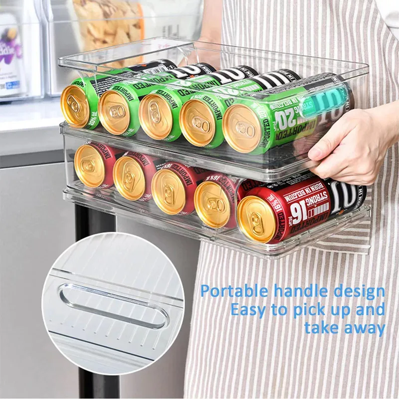 Organizador de refrigerador, contenedores de latas de refrescos, soporte  para botellas de bebidas, organizador de nevera, soporte para latas de  cocina, caja de almacenamiento dispensador de latas organizador latas neve