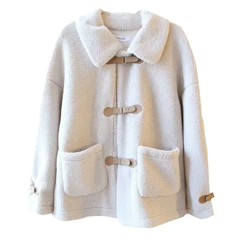 سترة نسائية فضفاضة قصيرة من فرو الضأن للخريف والشت...