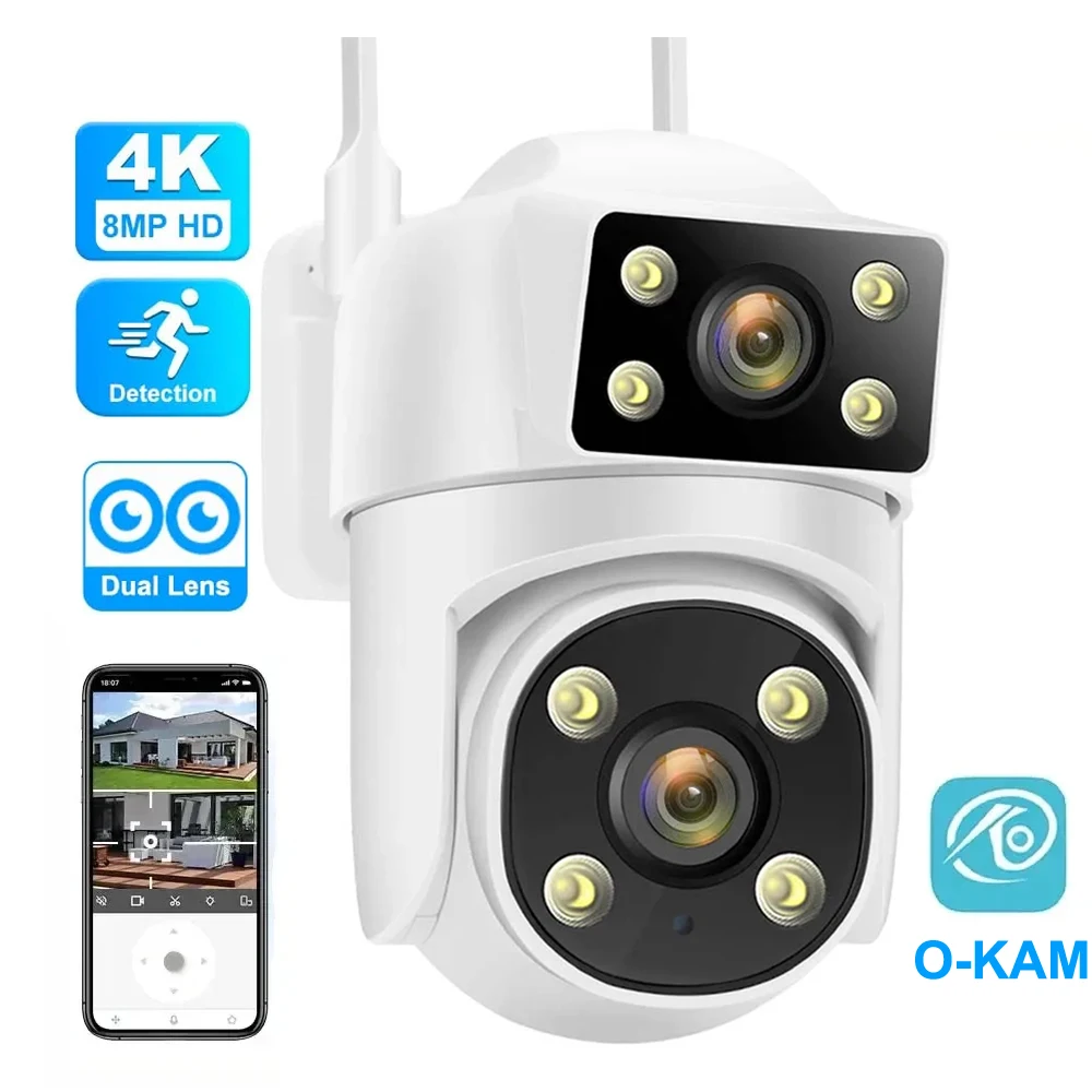 4K 8MP OKAM 5G 2.4G Dual Lens Wifi Security Camera 4MP Dual Screens Color Night Vision Auto Tracking Outdoor Surveillance Camera