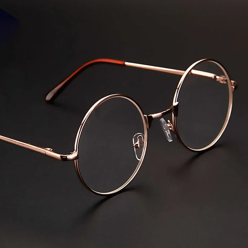 Retro Round Reading Glasses - Full Rim Metal Frame Blue Light Eyewear +4.00 Magnification