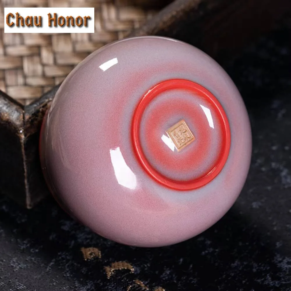 100ml Handmade Longquan Celadon Teacup Boutique Red Glaze Master Cup Top Grade Personal Tea Bowl Jianzhan Tea Services Ornaments