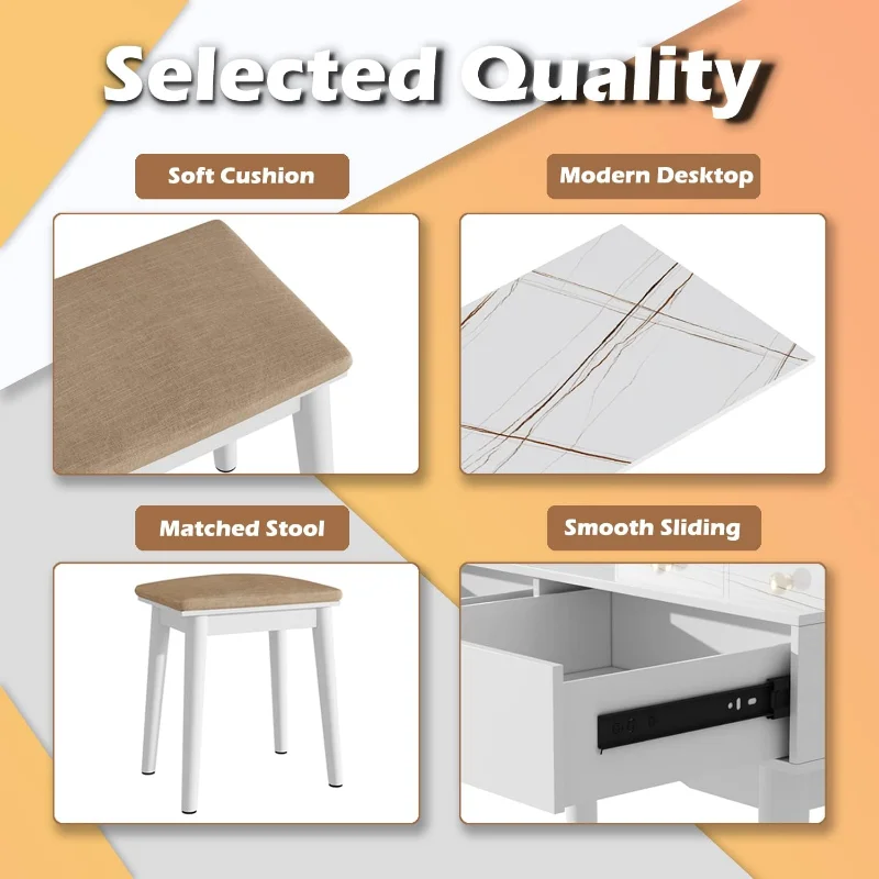 Description Picture 5 of itemFurmax Vanity Desk Makeup Vanity Table with Lighted Mirror Vanity Set with Modern Desktop , 4 Storage Drawers, 3 Colors