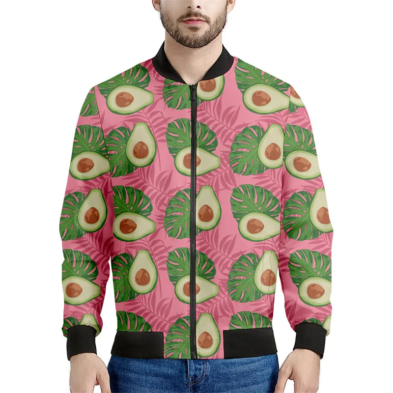 thumbnail image 1 of Chaqueta con cremallera y estampado de aguacate para hombre, chaqueta con estampado 3D de frutas, chaqueta informal de calle con cremallera, sudadera de manga larga tipo bombardero, 1 of 5