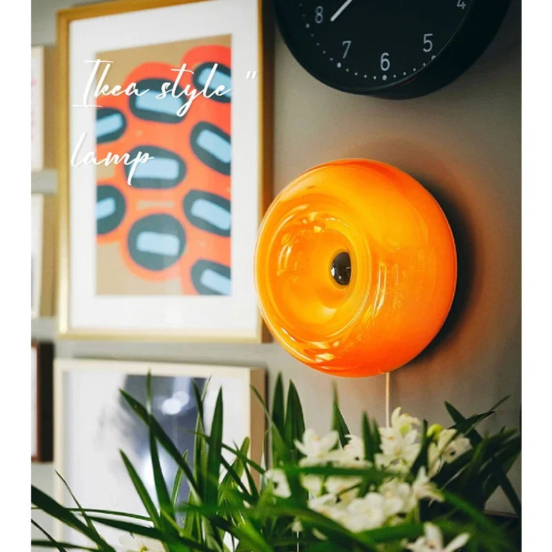 

Nordic Vintage Wall Light Living Room Decorated Art Orange White Glass Wall Lamps Desk Bedroom Bedhead Lamp Touch Switch Sconces