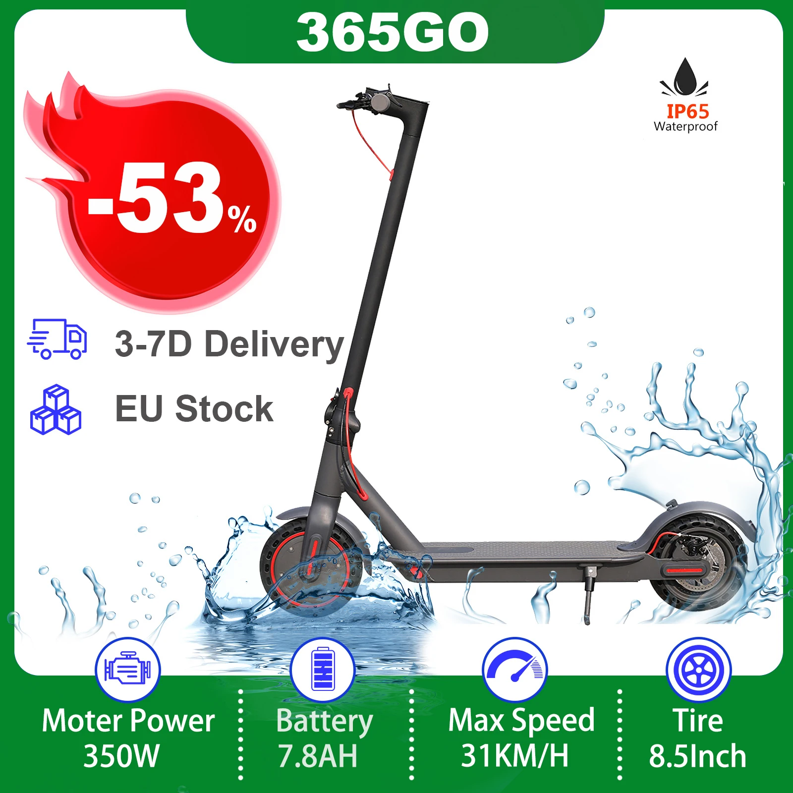 Scooter Elettrico 365Go 31 Km/H 350W Monopattino Elettrico Per Adulti 7.8Ah 8.5 Pollici Escooter Intelligente Pieghevole Antiscivolo Con App