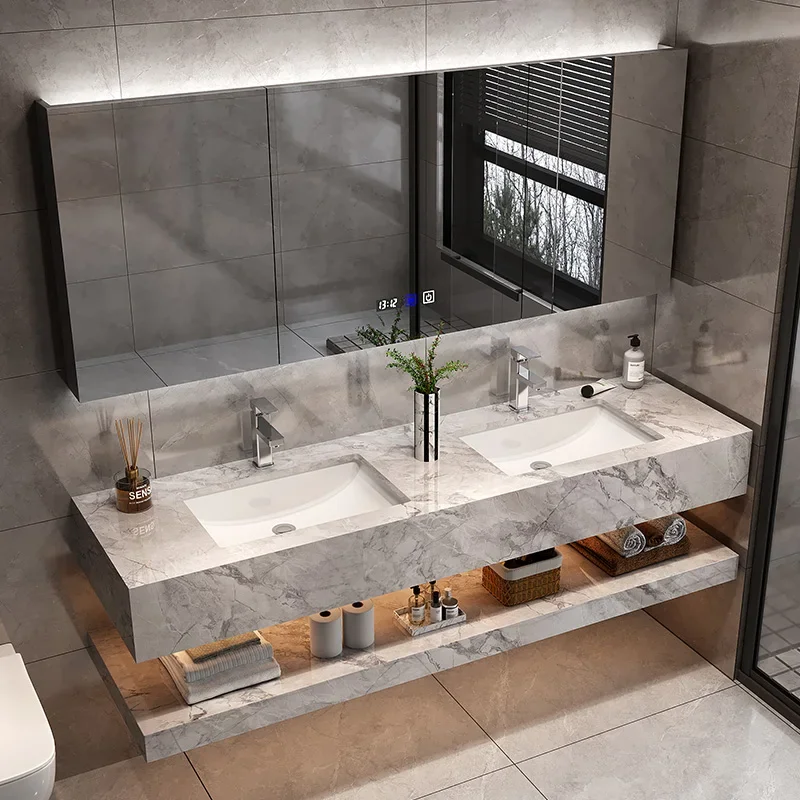 ตู้ห้องน้ำเซรามิกแบบติดผนังคู่สำหรับห้องน้ำสาธารณะในโรงแรมสมัยใหม่ พร้อมอ่างล้างหน้าแบบฝังในตัว เฟอร์นิเจอร์ห้องน้ำ 1