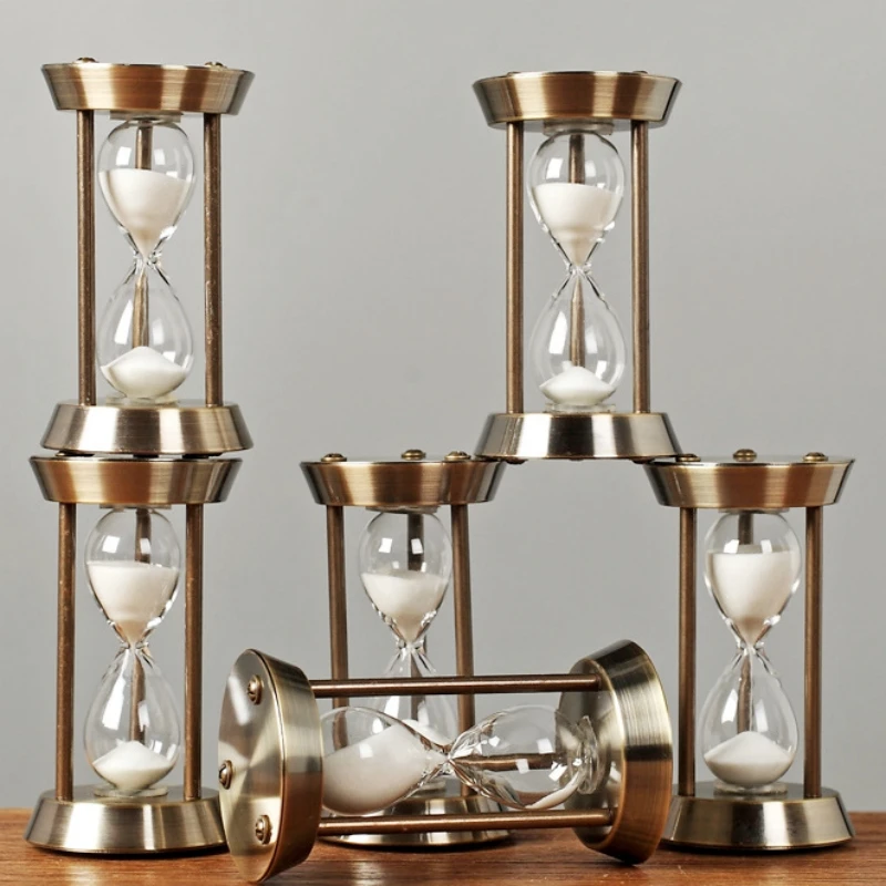 2024 Newest Empty Hourglass Bottle Sand Three Pillars Sandglass Metal European Retro Office Desktop Decorations Sand Clock Timer 3