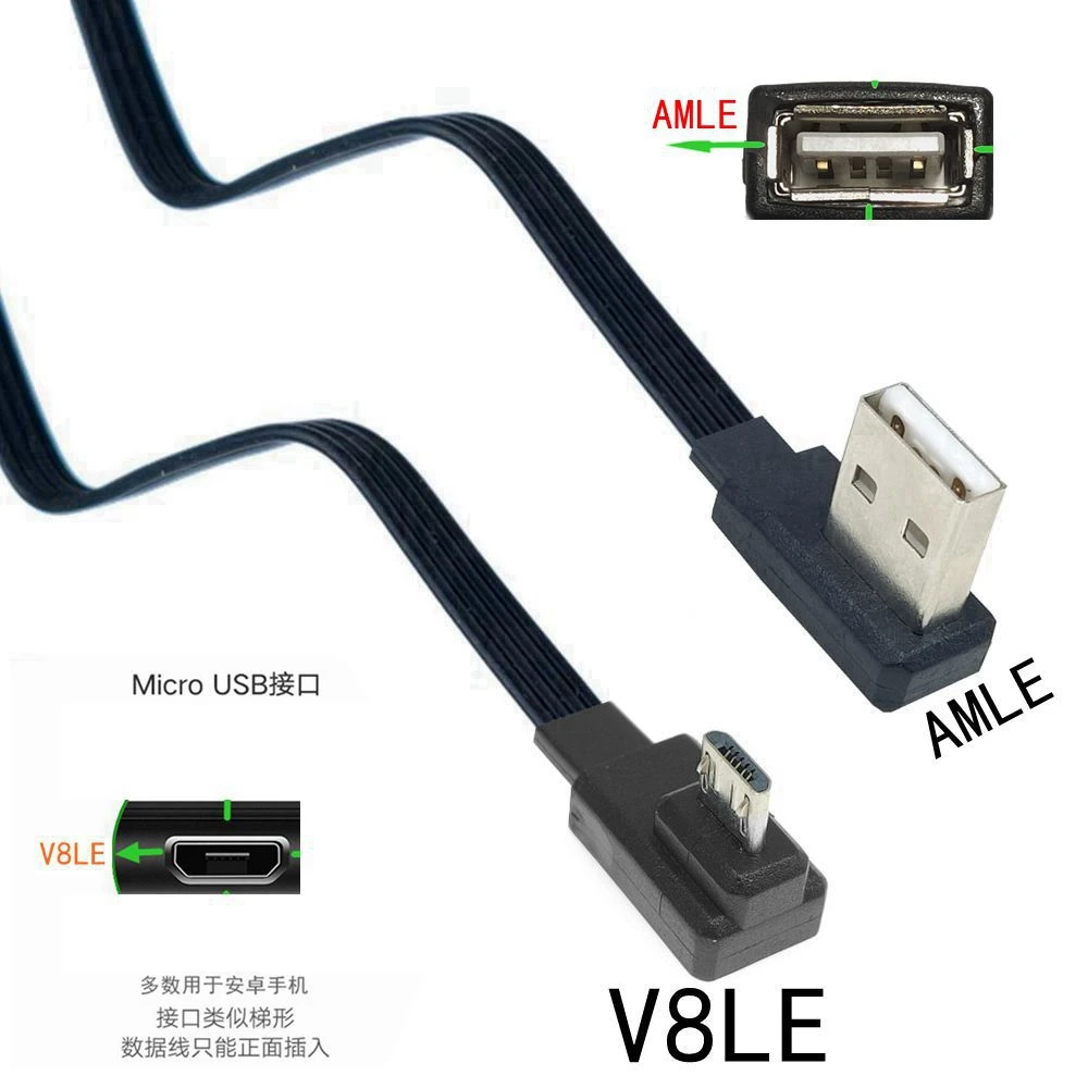 

10CM 20CM Super Flat Flexible Up And Down Left Right Angled 90° USB Micro USB Male to USB Male Data Cable 30CM 50CM
