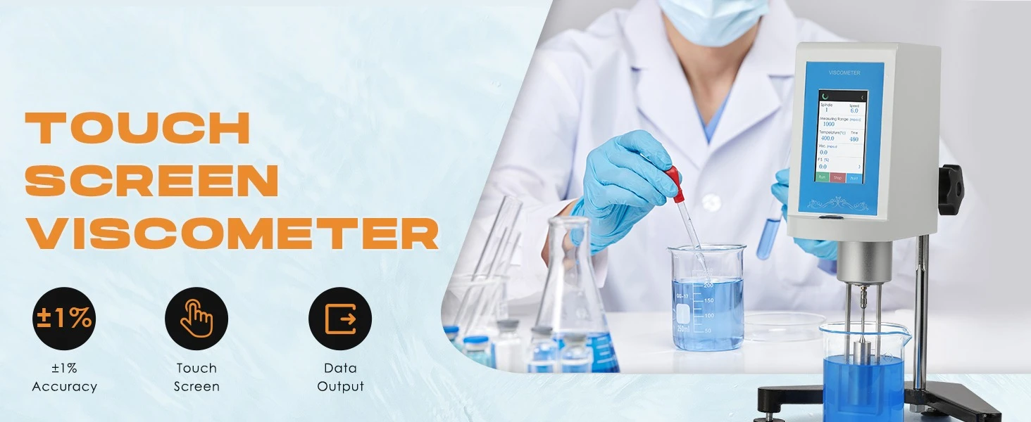 Digital Rotary Viscometer Touch Screen Viscosity Meter 1% Accuracy Lab Viscomete