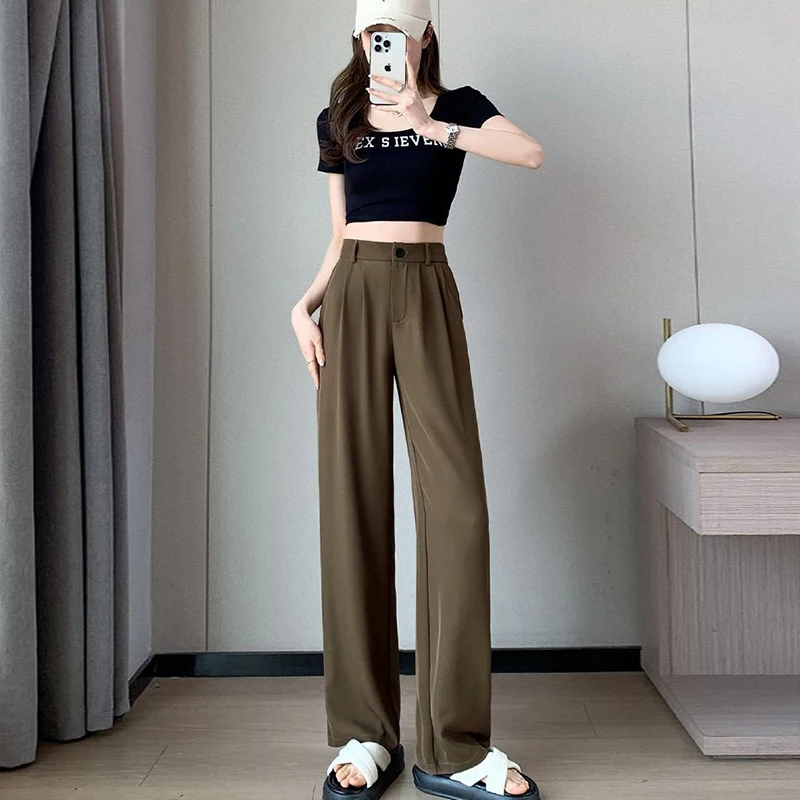 Women Suit Pants Lady Baggy High Waist Wide Leg Solid Color Trousers Female Designer Straight Leg Mom Classic Office Pant Slacks 5