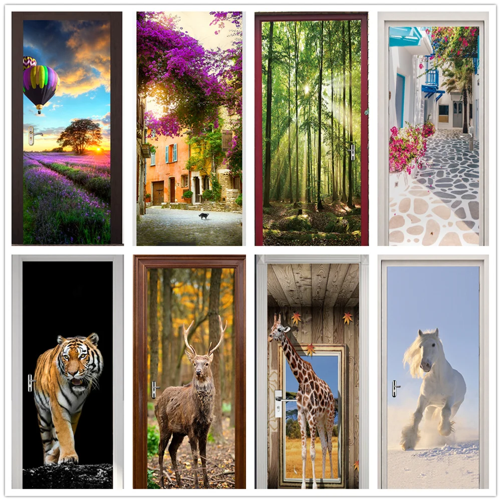 

Настенные обои 3D с изображением двери, природный пейзаж, животные, лошадь, вид, коридор, стикеры, клейкие винило, Декор для дома