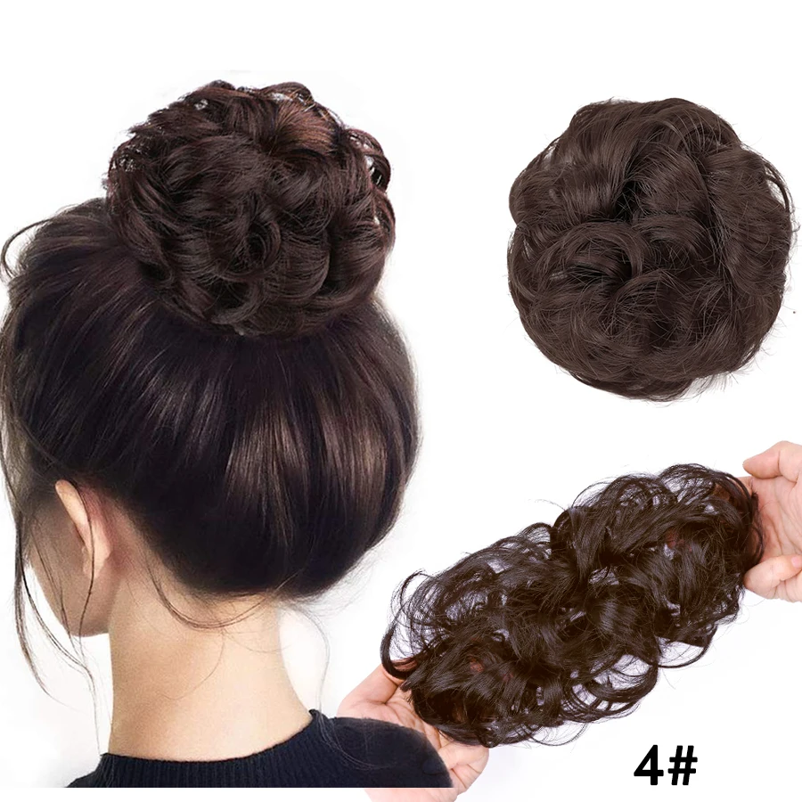 Chignon Postiche (hair Bun) Sur élastique - Couleur Brun Doré Cuivré - Cheveux Synthétiques Frisés