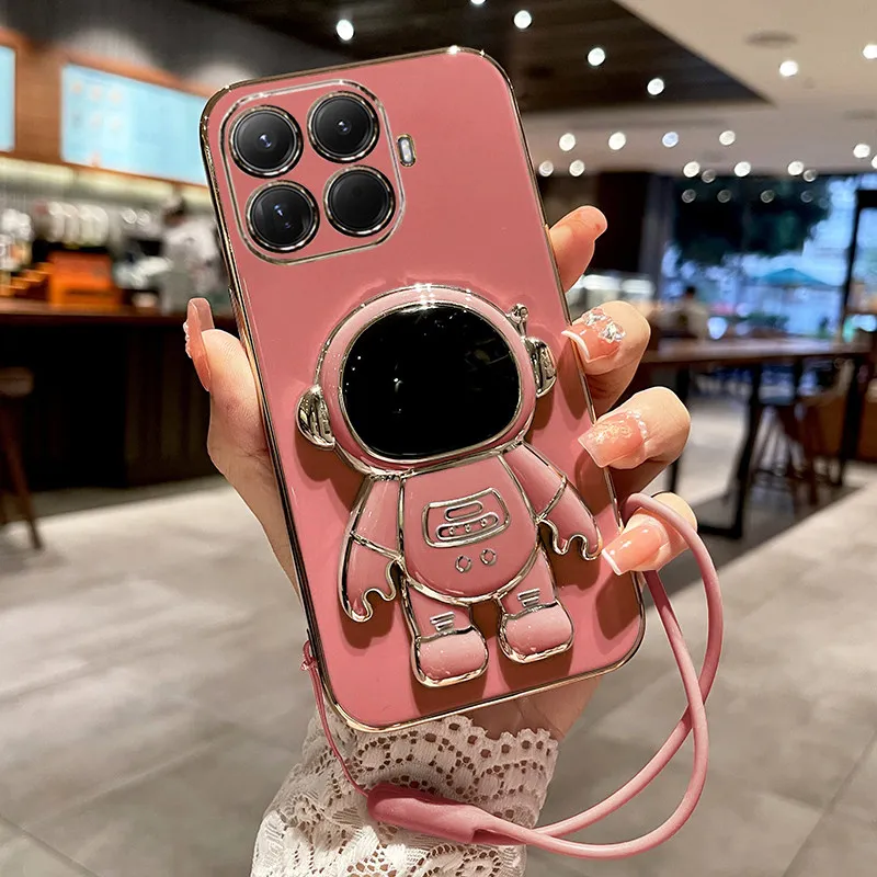 Luxury Astronaut Electroplated Silicone Case with Stand and Lanyard