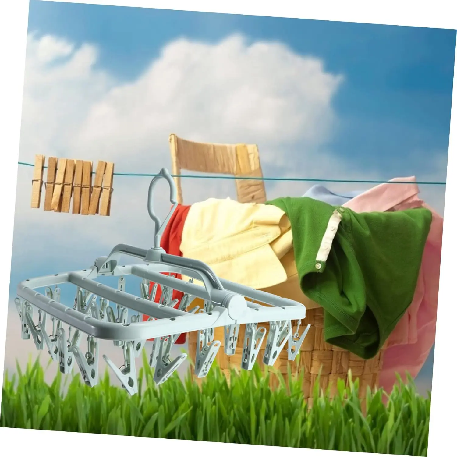 Drying Rack Foldable Clothes Drying Rack Drip Hanger Plastic Hanging Drying Rack with 32 Clips for Clothes Underwear Socks 6