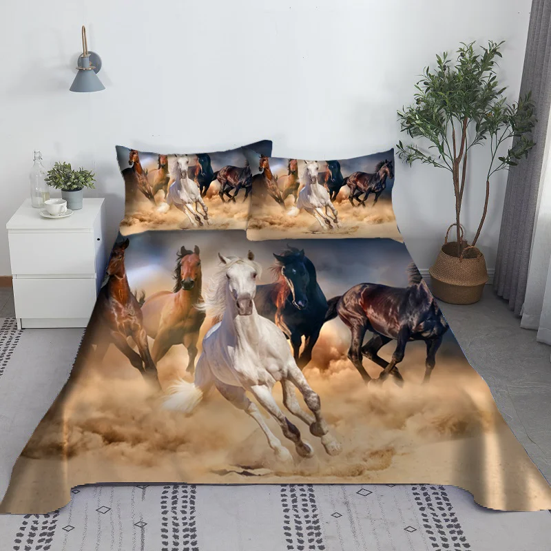 Horse Bed Sheet Set 3D Printed Animal Polyester Bed Flat Sheet With