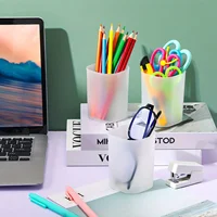10pcs Frosted Round Plastic Pen Holders - Transparent Desk Organizers for Office, School, and Home Use, for Pens, Pencils 3