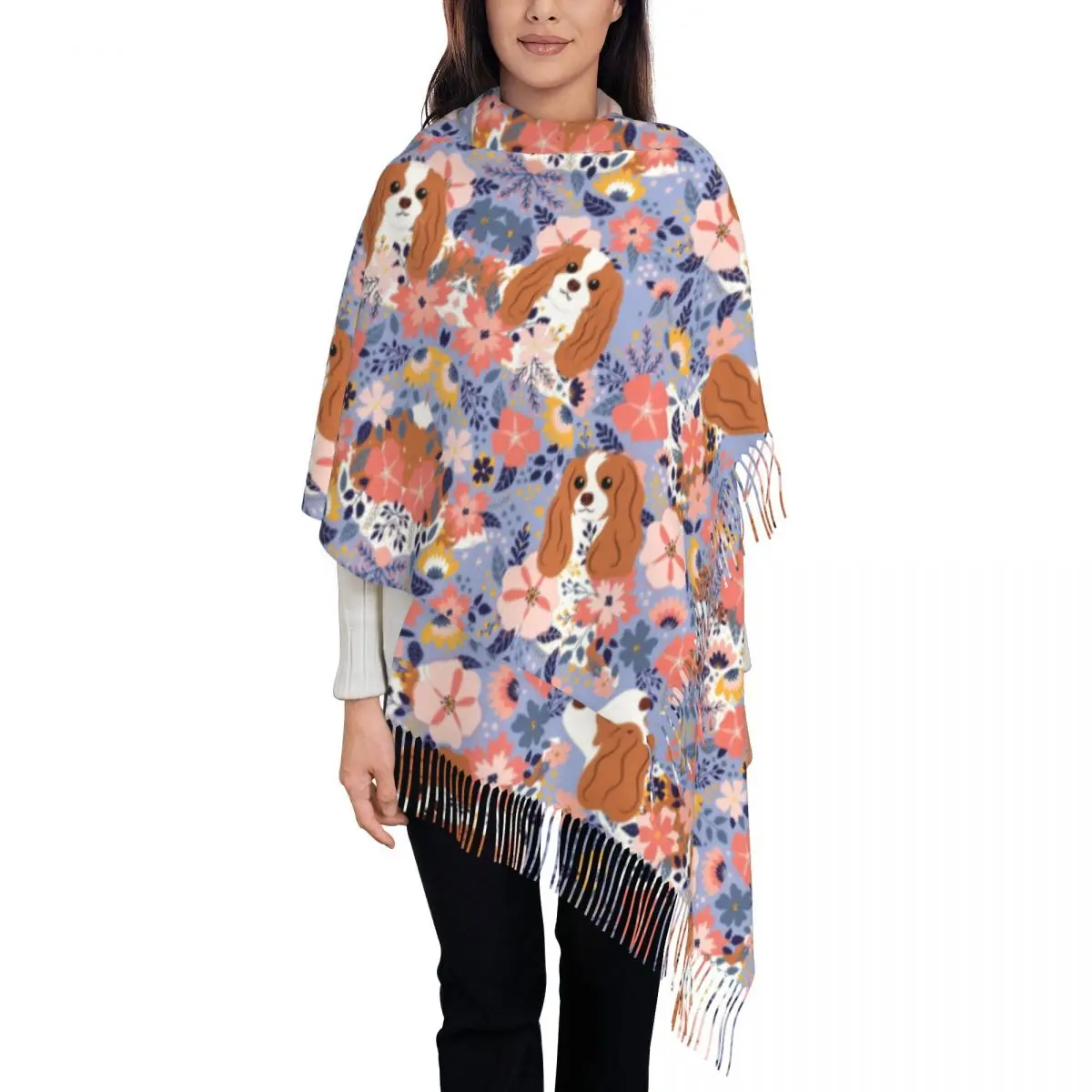 

Cute Cavalier King Charles Spaniel Garden Tassel Scarf Women Soft Dog Shawls Wraps Ladies Winter Scarves