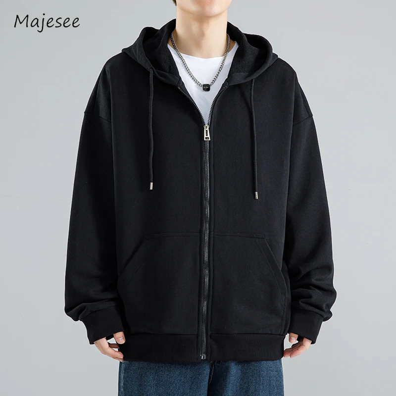 

Hooded Jackets Men Japanese Style Sporty Autumn Pocket Solid Simple All-match Youthful Vitality Handsome Lace-up Stylish Casual