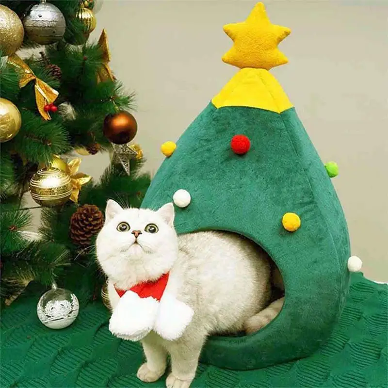 

Christmas Tree Cat Hut Bed Cave Nest House Cat Igloo Xmas Kitten Hut Hideout Cute Pet Cave Beds For Small Dog cat Or Bunny