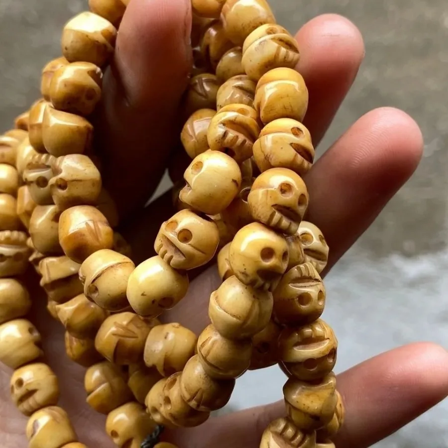 Vintage 108 Bead Buddhism Tibetan Yak Bone Skull Meditation Prayer Mala Necklace Men's Collection Bead Bracelet Gifts 5