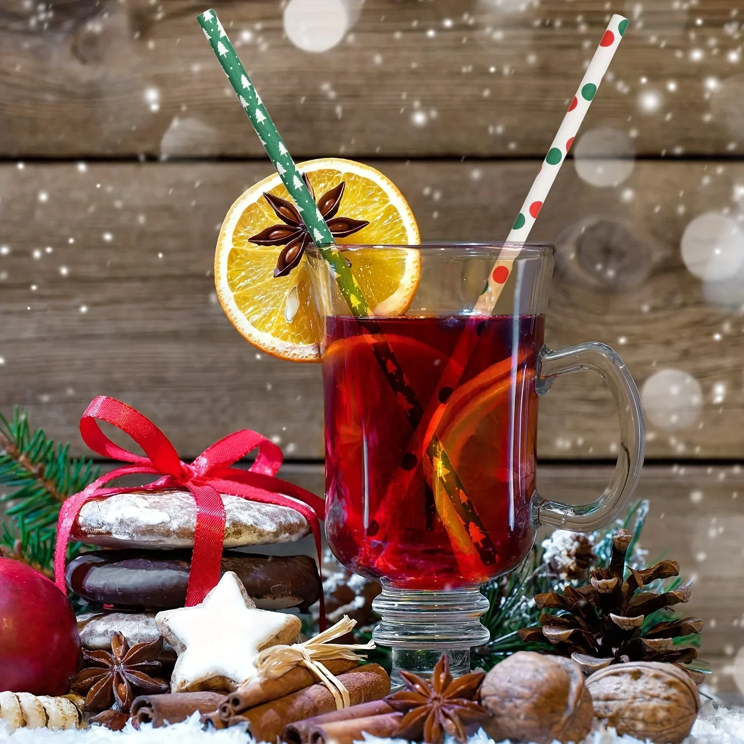 Disposable Christmas Party Straws Colored Kraft Paper Drinking Straw Xmas New Year Holiday Table Juice Cocktail Decor Supplies