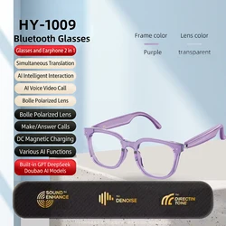 Smart Wireless Translation Glasses with Bluetooth Audio and Touch Control (Purple Transparent)