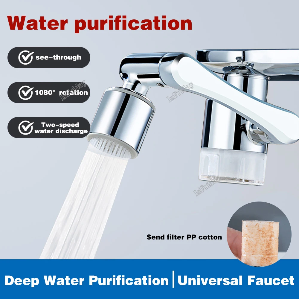 

2 Mode 1080 Degree Universal Rotatable Extension Faucet Sprayer Head Bathroom Tap Extend Adapter Aerator Brass Faucet Extender