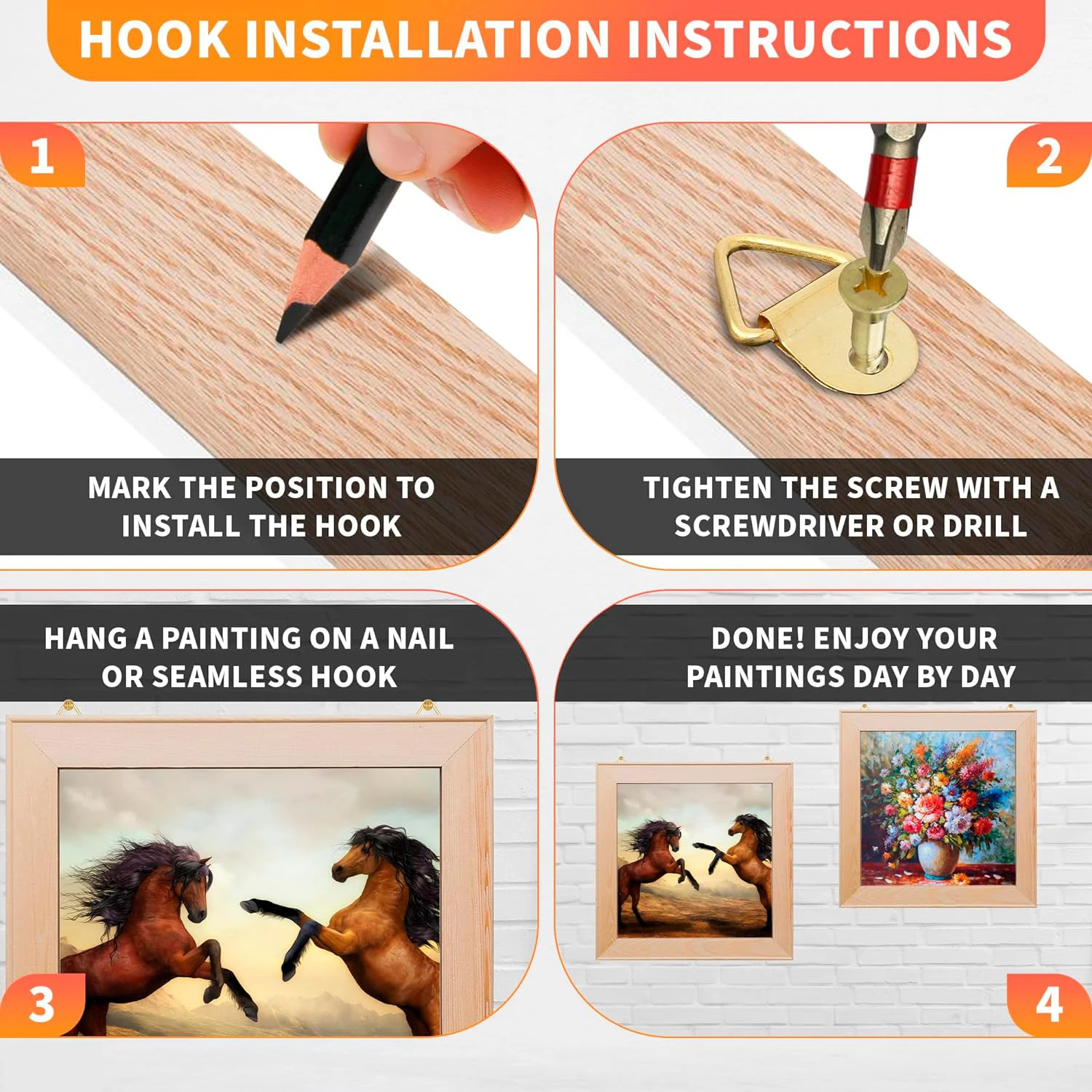 100Sets Picture Hangers with Screws Picture Frame Triangle Hook D Ring Buckle for Clock Mirror Paintings Artwork Frame wall hooks picture frame hangers hanging hooks