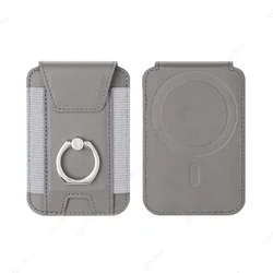 Magnetic PU Leather Cardholder with Ring Stand & Flap Cover (Grey)
