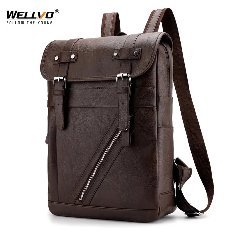 thumbnail image 1 of Mochila de Cuero lindejuan Hombre Estilo retro coreano Universitario Grande Impermeable Negro, 1 of 4