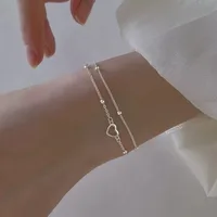 Bracelets en argent Sterling 925 en forme de cœur creux pour femmes et filles, Vintage, Design coréen, perles Double couche, bijoux cadeaux de fête 3