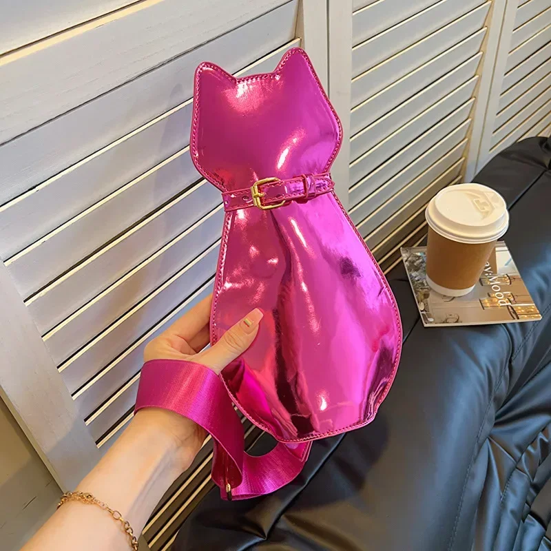 

Patent Leather Funny Purses for Women Candy Color Cat Design Shoulder Bag Animal Shaped Handbag Cute Crossbody Bags for Women